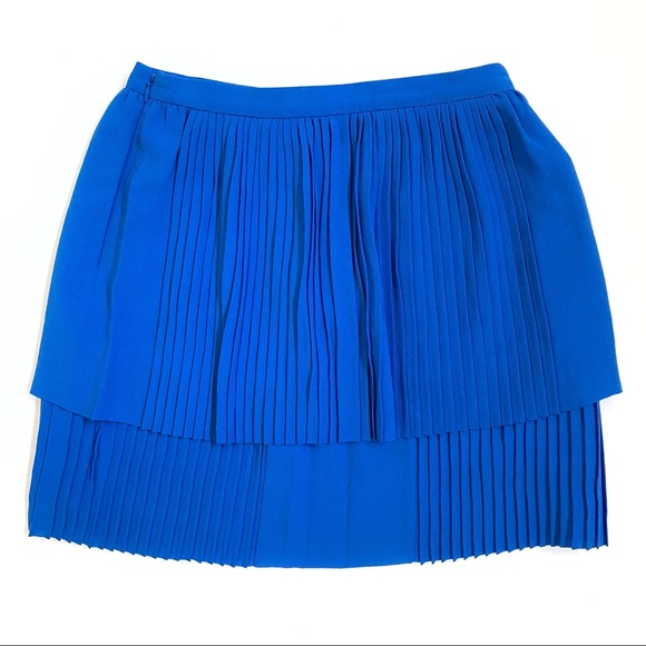 REISS Kashma cobalt blue high waisted double layered tiered pleated skirt - Picture 6 of 13